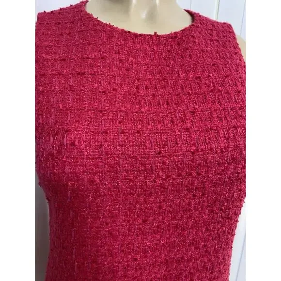 Alice + Olivia Clyde Pink Tweed Boucle Sheath Sleeveless Dress Back Zip Mini 4 S - Picture 6 of 10